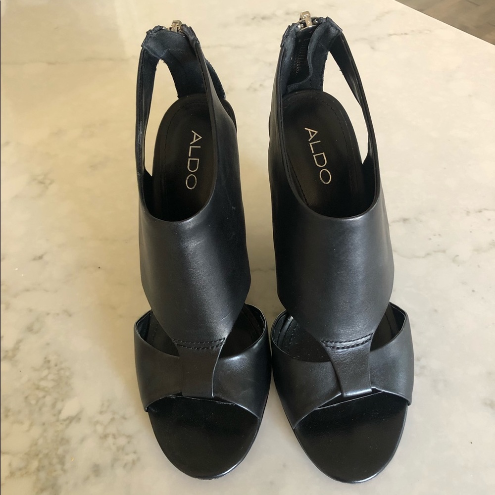 Aldo Black Wedge Open Toe Zipper Heel | 40
